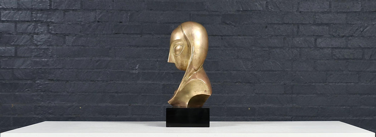 Vintage Modernist Brancusi-Inspired Bust Sculpture