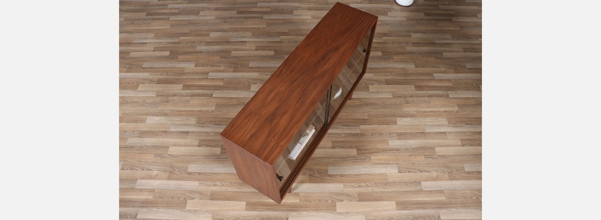 Custom Made Walnut Bookcase w/ Glass Doors by Danish Modern LA