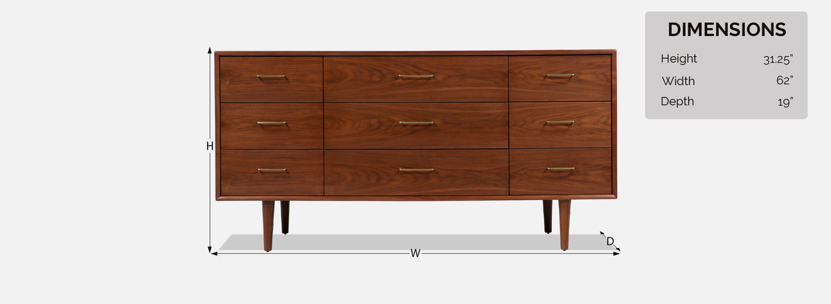 Mid-Century Modern Dresser with Brass Accent Pulls for Guild of California