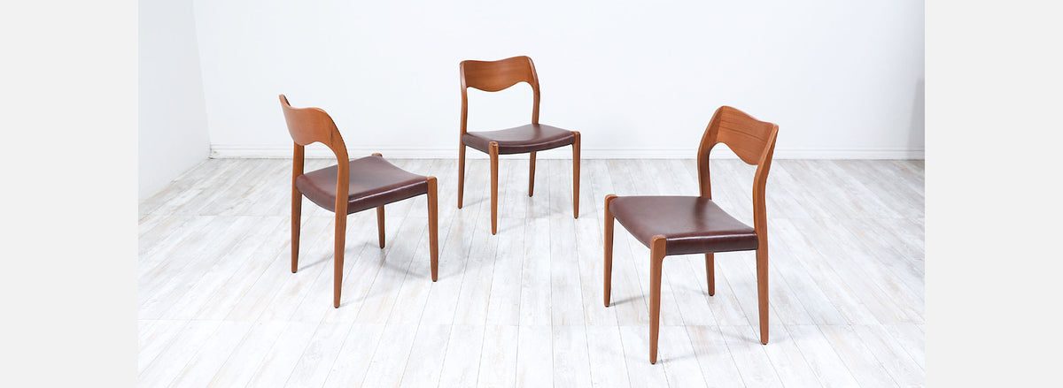 Arne Hovmand-Olsen Model 71 Teak Wood & Leather Dining Chairs for J.L. Møllers