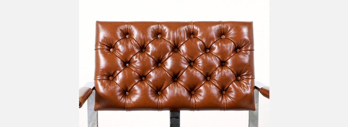 Milo Baughman Cognac Leather & Chrome Lounge Chairs for Thayer Coggin