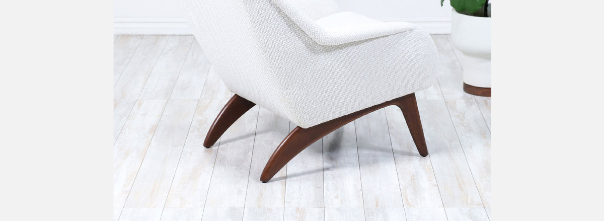 Mid-Century Modern Sculpted Teak & Tufted Lounge Chair
