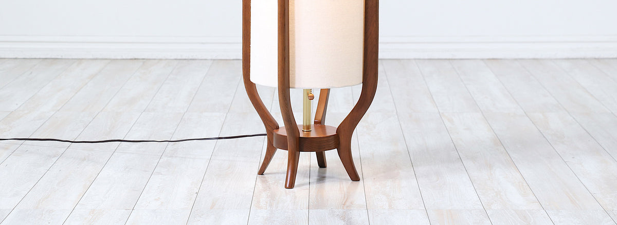 Mid-Century Modern Sculpted Floor Lamp with New Linen Shade