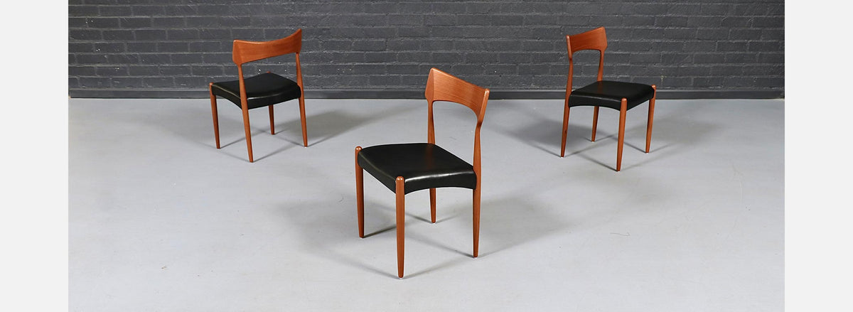 Danish Modern Teak & Leather Dining Chairs by Bernhard Pedersen 
