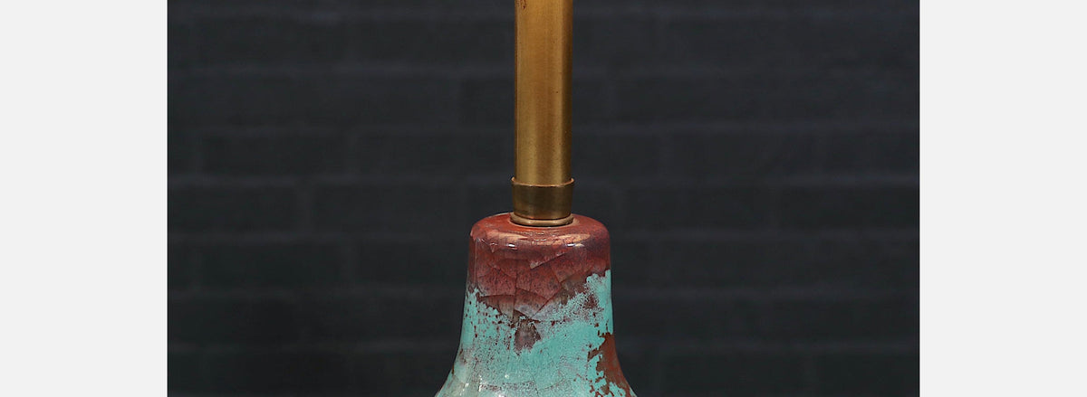 Mid-Century Glazed Ceramic w/ Brass Tripod Base Table Lamp by Marbro
