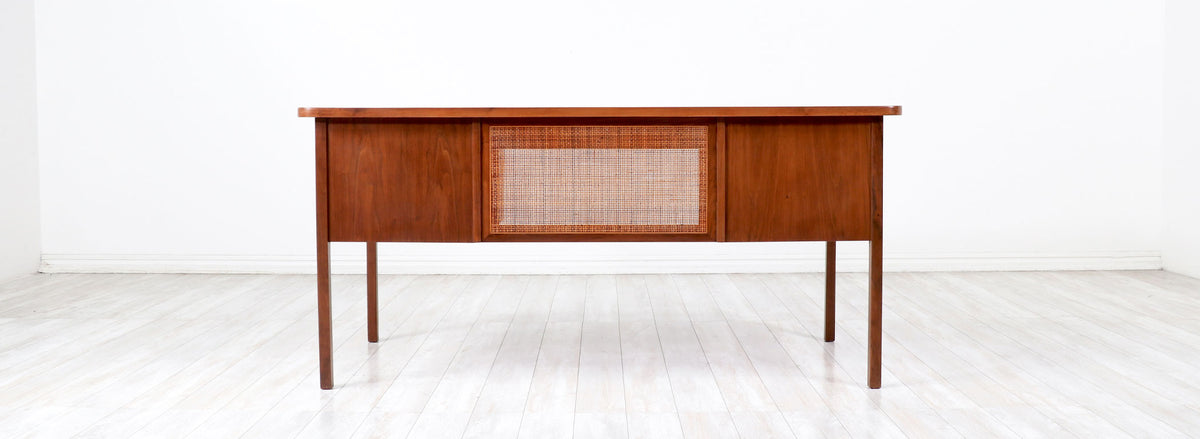 Jack Cartwright Walnut & Cane Executive Desk for Founders Co.