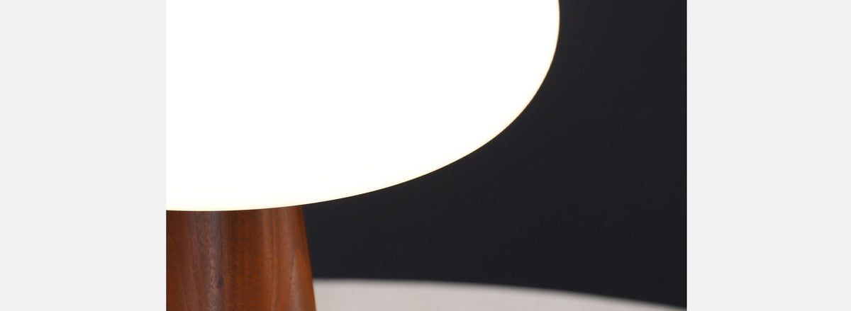 Mid-Century Modern Mushroom Glass & Walnut Lamp by Laurel