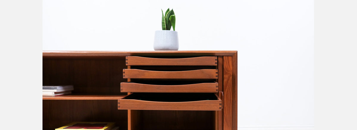 Svend A. Larsen Tambour-Door Teak Credenza for Faarup Møbelfabrik