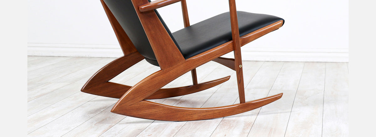 Georg Jensen Sculpted Teak & Leather Rocking Chair for Kubus Møbler