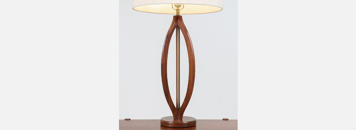 Mid-Century Modern Sculpted Walnut with Brass Accent Table Lamps