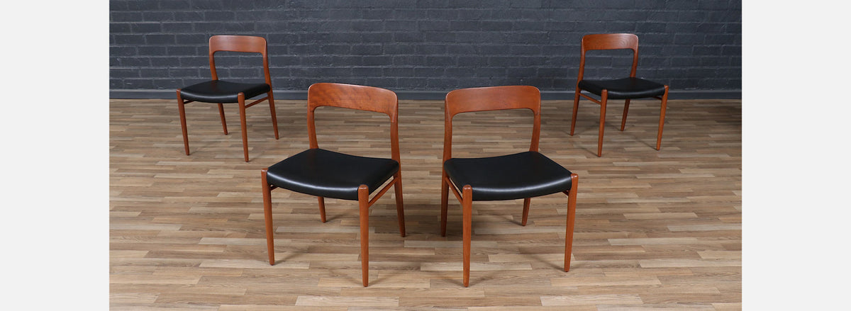 Niels Moller Model-75 Teak & Leather Dining Chairs