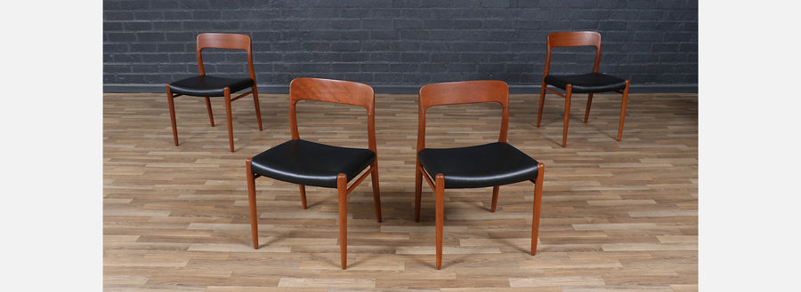 Niels Moller Model-75 Teak & Leather Dining Chairs