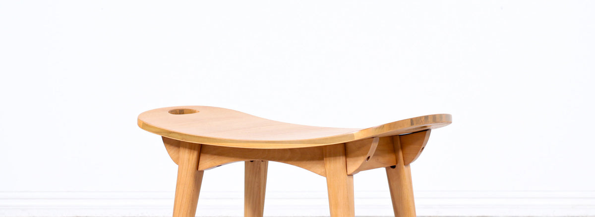 Mid-Century Modern Sculpted Primavera Wood Stool