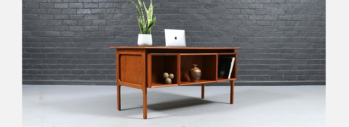 Erik Brouer Executive Teak Desk w/ Bookcase for Brouer Møbelfabrik