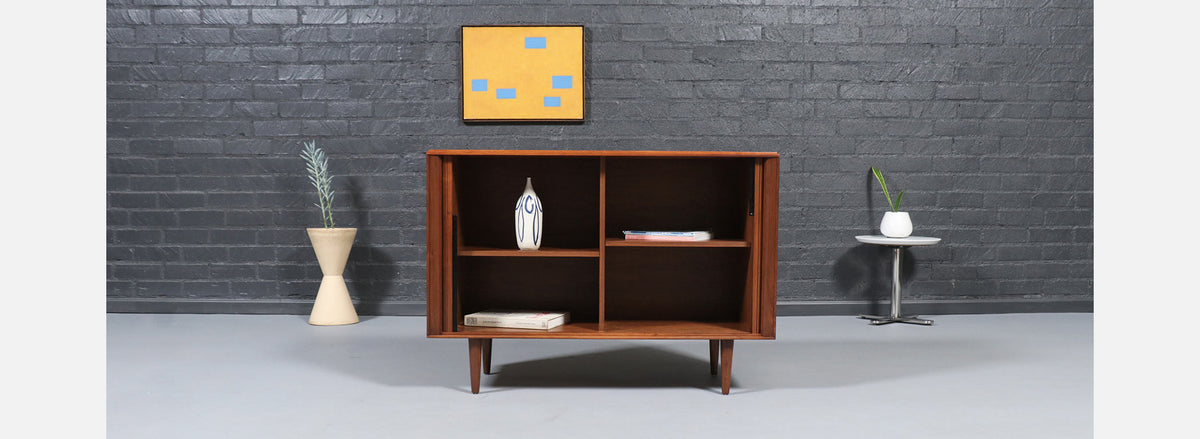 California Modernist Tambour-Door Walnut Credenza by Barzilay