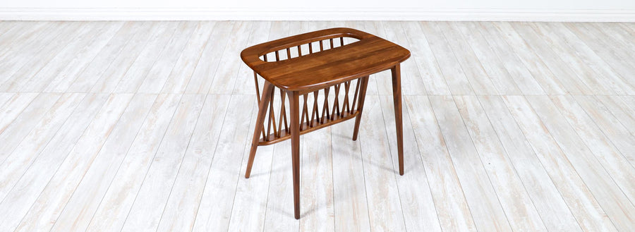 Arthur Umanoff Sculpted Walnut Side Table with Magazine Rack for Washington Woodcraft