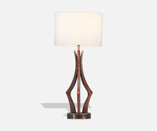 Mid-Century Sculpted Walnut with Brass Accent Table Lamp