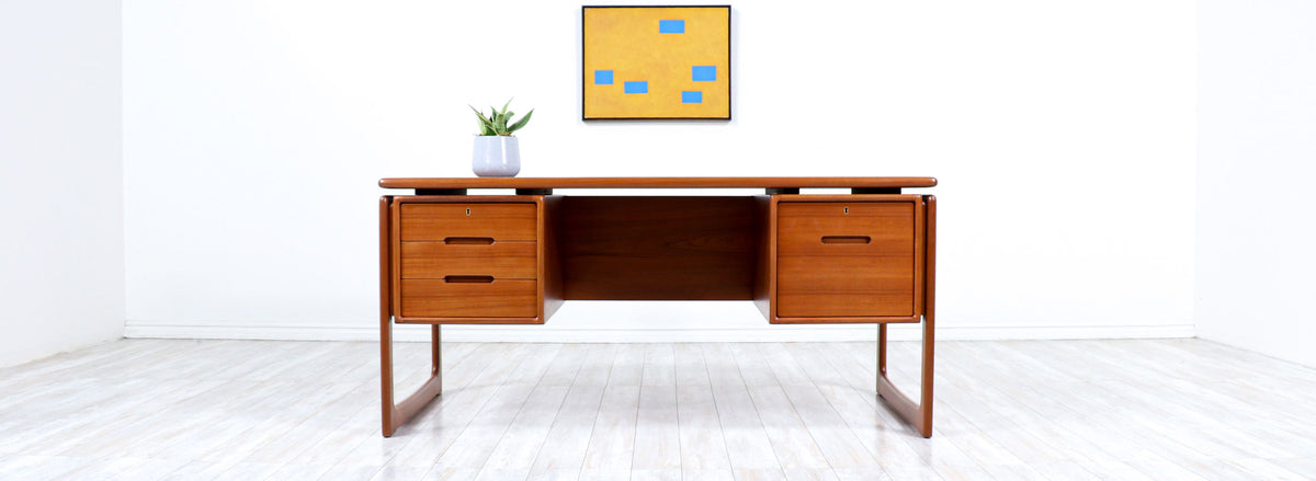 Danish Modern Floating-Top Teak Desk with Bookcase by Dyrlund