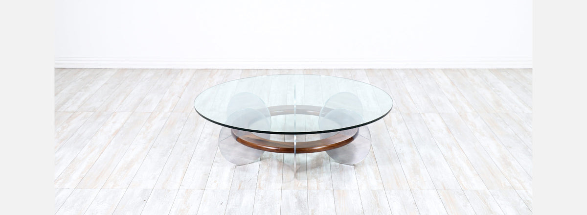 Mid-Century Modern Disc Style Aluminum & Walnut Coffee Table