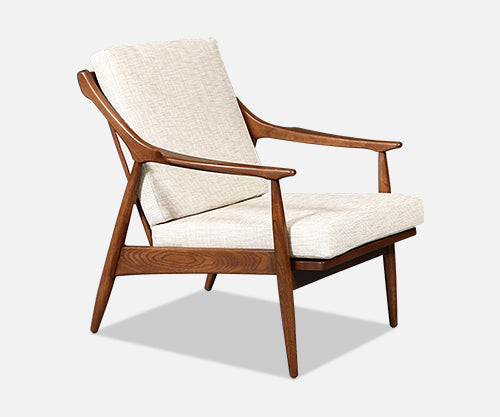 Mid-Century Modern Sculpted Elm & Tweed Lounge Chair