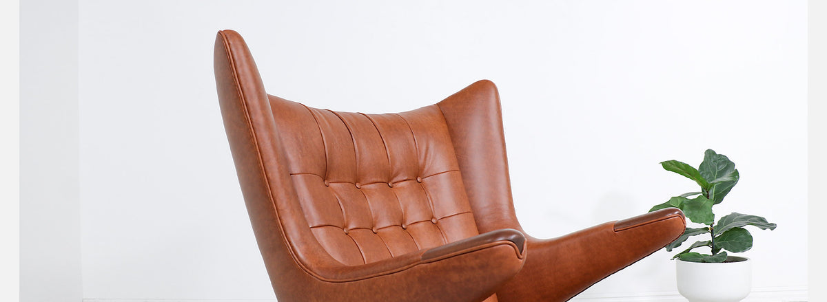 Hans J. Wegner Cognac Leather “Papa Bear” Chair with Ottoman for A.P. Stolen