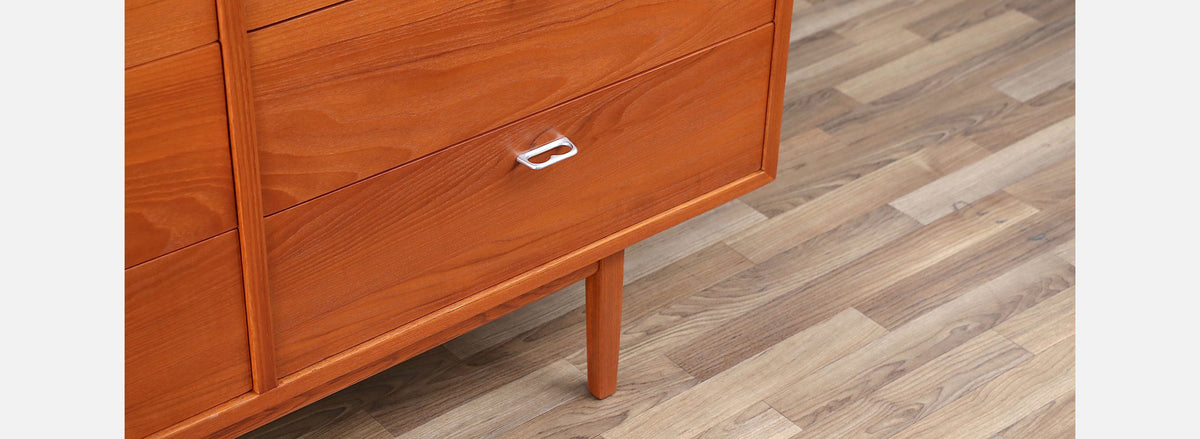 Danish Modern 9-Drawer Teak Dresser with Steel Pulls