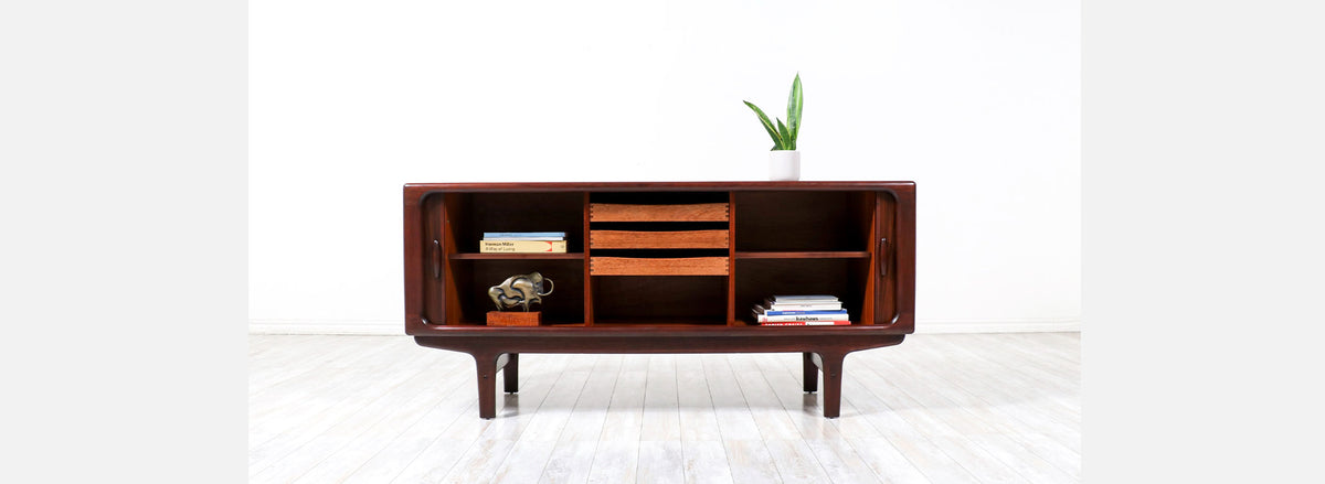 Danish Modern Rosewood Tambour-Door Credenza by Dyrlund