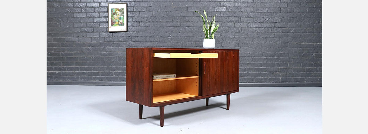 Danish Modern Rosewood Credenza w/ Sliding Doors by Carlo Jensen