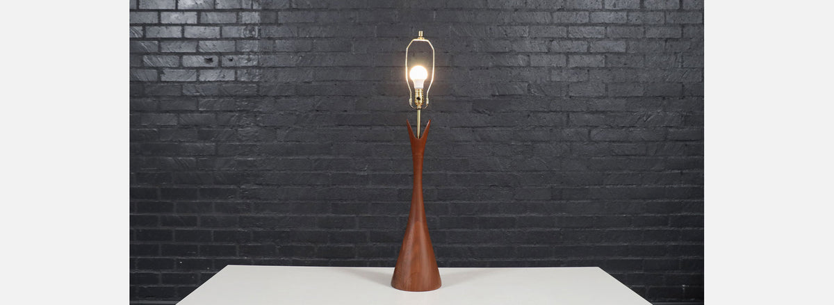 California Modern Sculpted Walnut Table Lamp by Modernera Co. 