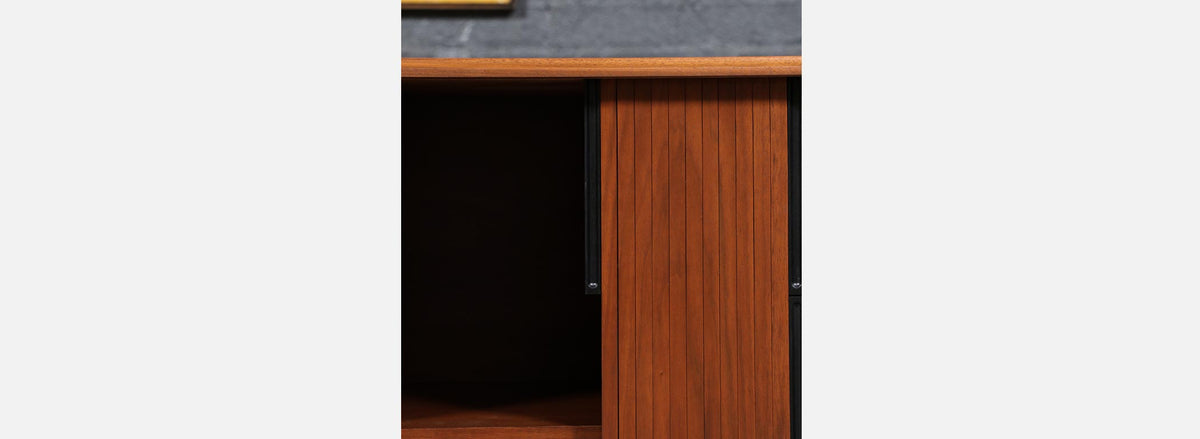 California Modernist Walnut Tambour-Door Credenza by Barzilay