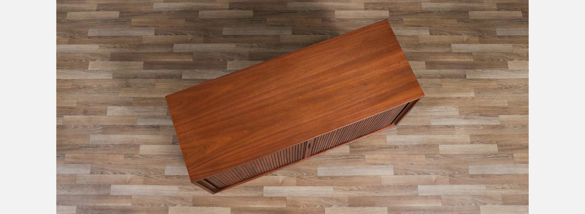 California Modern Walnut Tambour-Door Credenza by Barzilay
