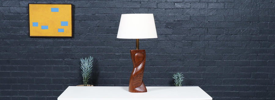 Lynn Lawrence Carved Biomorphic Oak Table Lamp for Modeline of CA