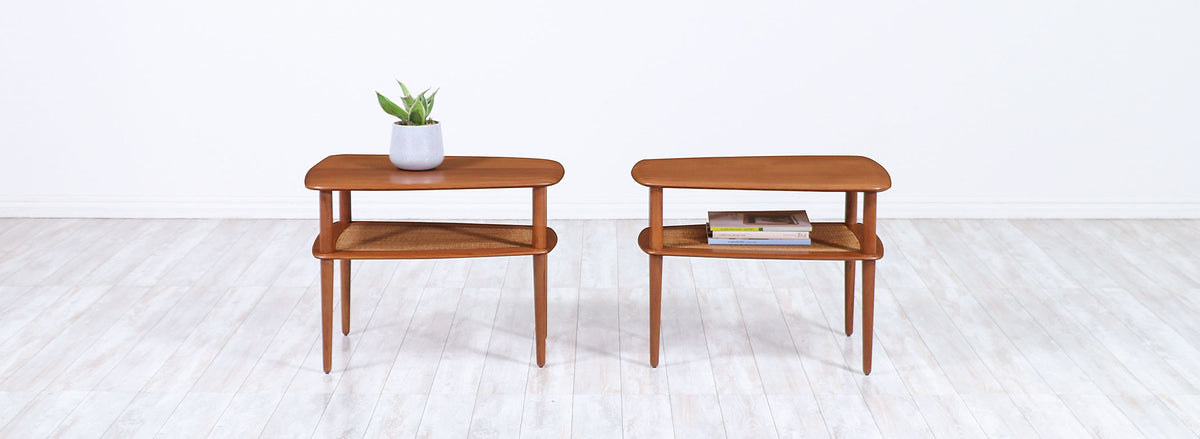 Peter Hvidt & Orla Mølgaard-Nielsen Teak & Cane Side Tables France & Søn 