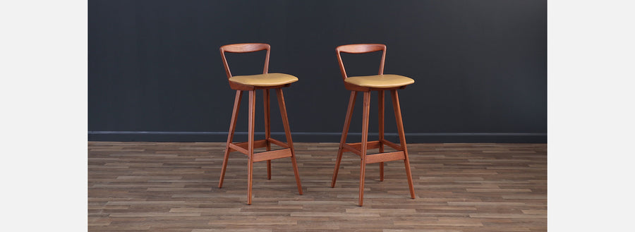 Henry Rosengren Hansen Teak & Leather Bar Stools