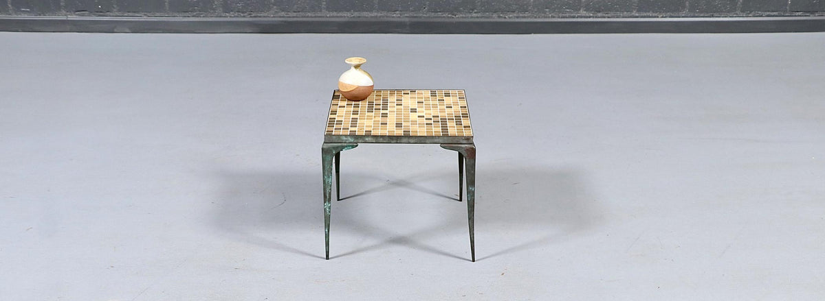 Japanese Modern Brass & Murano Mosaic Tile Top Side Table