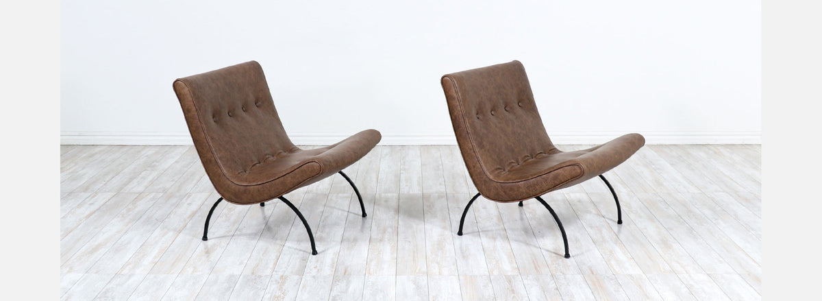 Milo Baughman "Scoop" Iron & Leather Lounge Chairs for Thayer Coggin