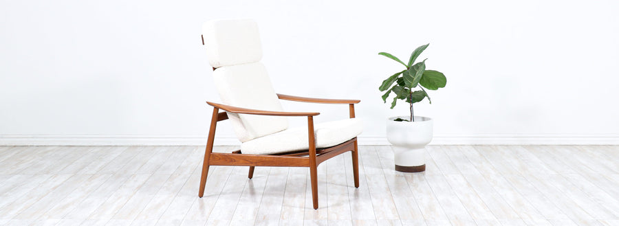 Arne Vodder Sculpted Teak & Boucle Reclining Lounge Chair for France & Son