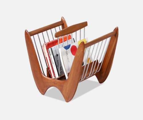 Mid-Century Modern Sculpted Walnut Magazine Holder