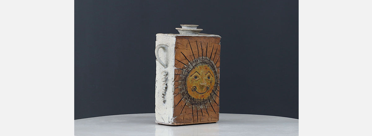 Vintage Studio Ceramic Sun Figure Pottery, Signed Johnson
