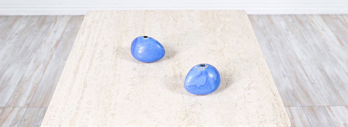 Mid-Century Modern Blue Glazed Ceramic Weed Pot Vases