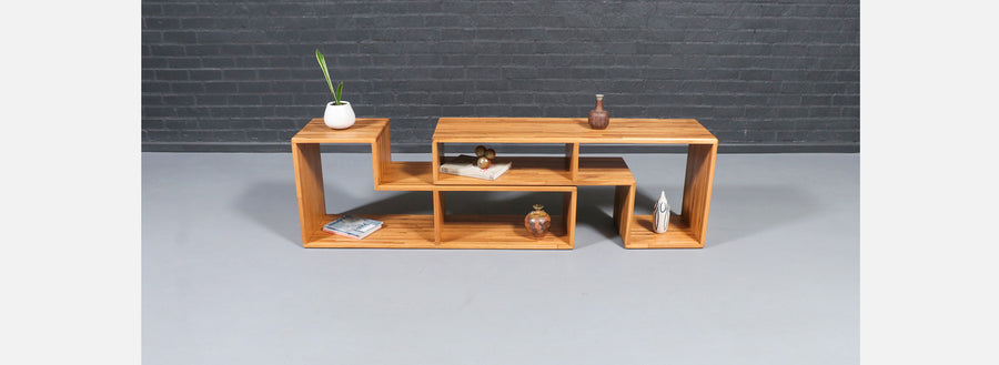 Mid-Century Modern Modular Oak Bookshelf Credenza 