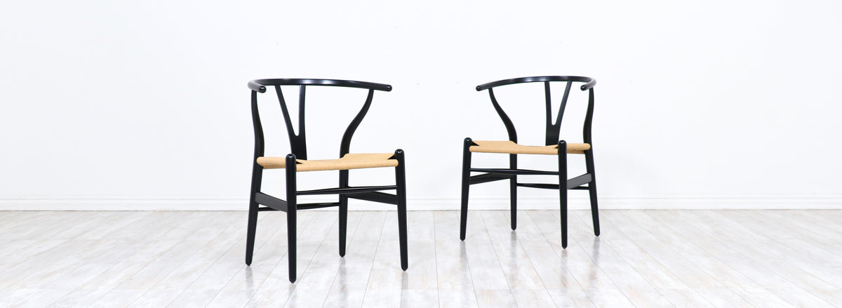 Hans J. Wegner "Wishbone" Ebonized Arm Chairs for Carl Hansen & Søn 