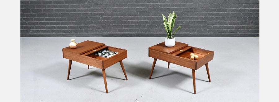 Californian Modern Side Tables w/ Storage Compartments by John Keal