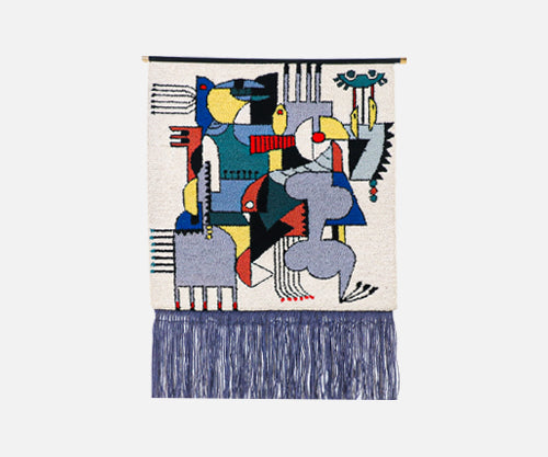 Mid-Century Modernist Picasso Cubist Style Wall Hanging Tapestry Art