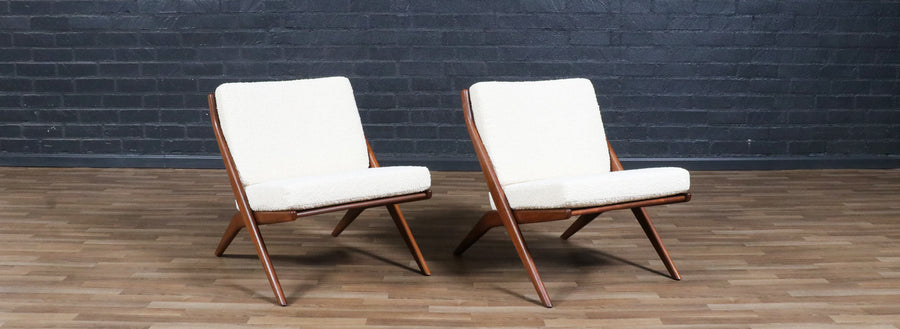 Folke Ohlsson "Scissor" Sculpted Walnut Lounge Chairs for Dux