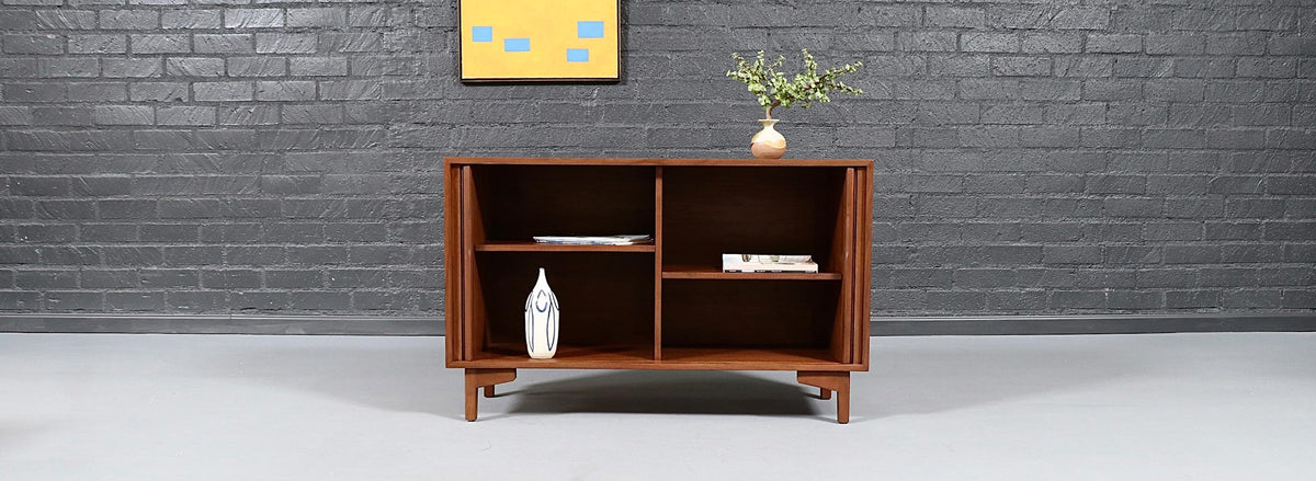 Vintage California Modern Tambour-Door Walnut Credenza by Barzilay