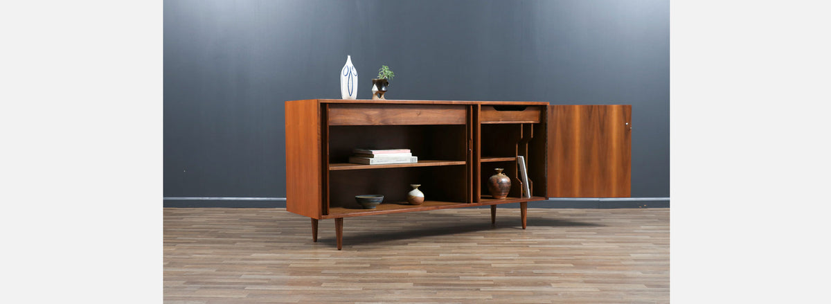 California Modernist Tambour-Door Credenza by Milo Baughman