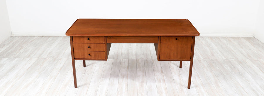 Jack Cartwright Walnut & Cane Executive Desk for Founders Co.