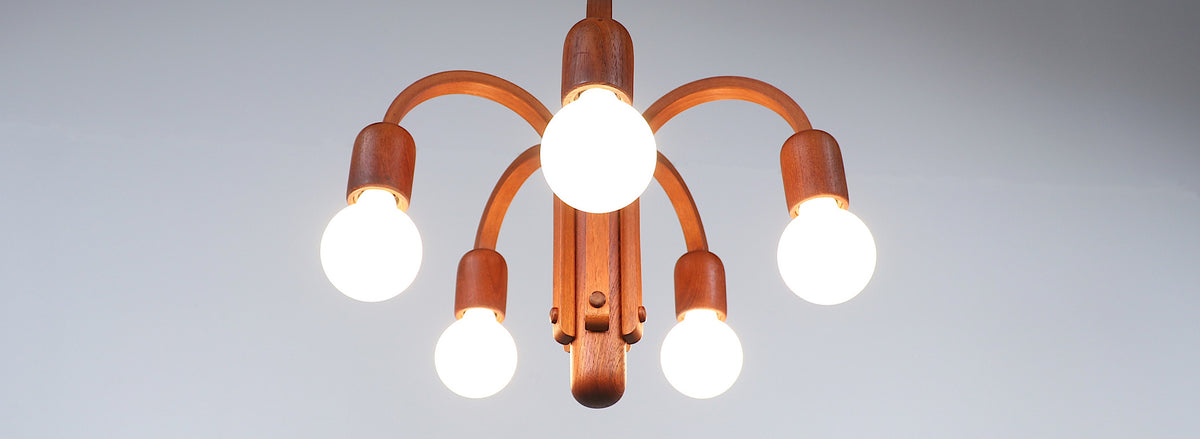 Danish Modern "Candela" Teak Pendant Chandelier by Domus