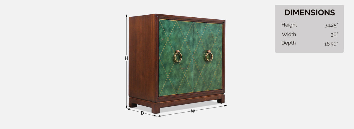 Tommi Parzinger Green Leather Front Cabinets With Brass Pulls for Charak Modern